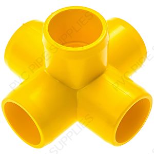 1 1/4" Yellow 5-Way Furniture Grade PVC Fitting 1 1/4" Yellow 5-Way Furniture Grade PVC Fitting